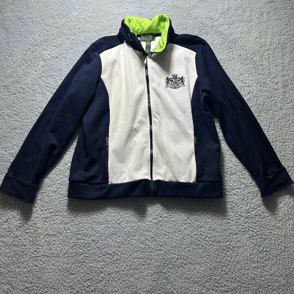 L-RL‎ ACTIVE RALPH LAUREN JACKET FULL ZIP EMBROIDERED LOGO XL Hidden Hood